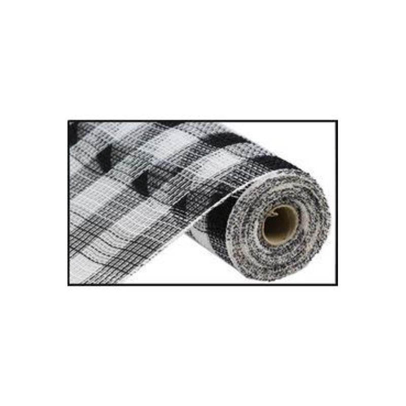 10.25″ Faux Jute Check Mesh Ribbon: Black & White (10 Yards)