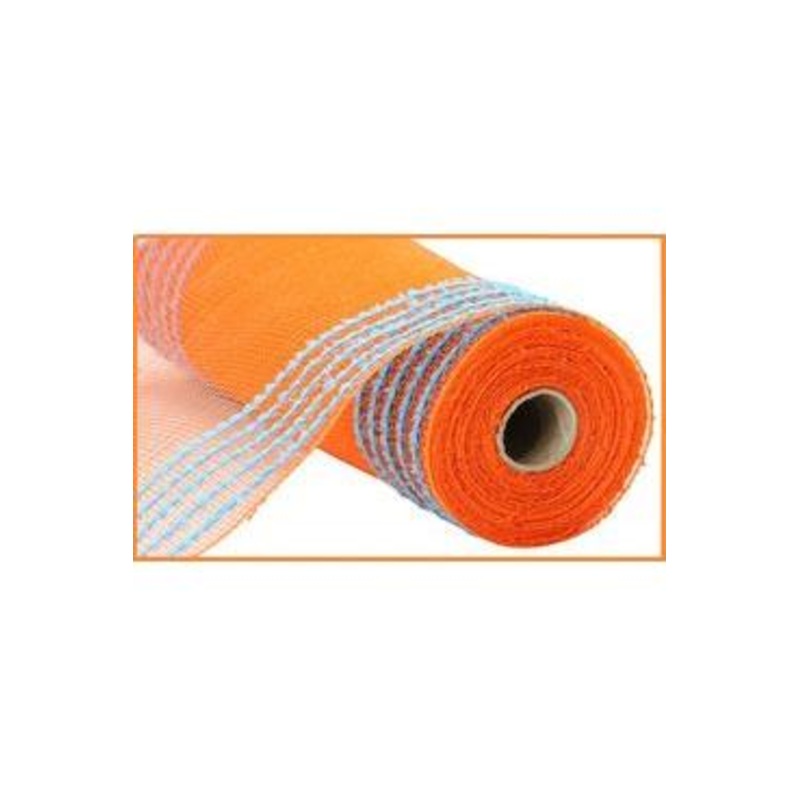 10.5″ Drift Border Mesh Ribbon: Orange/Turquoise (10 Yards)