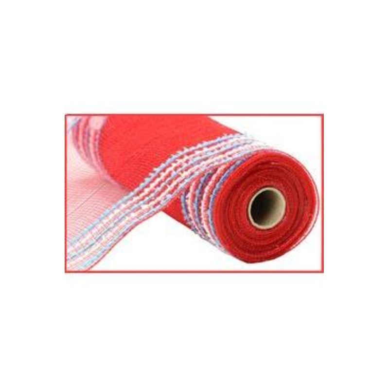 10.5″ Drift Border Mesh Ribbon: Red/Turquoise (10 Yards)