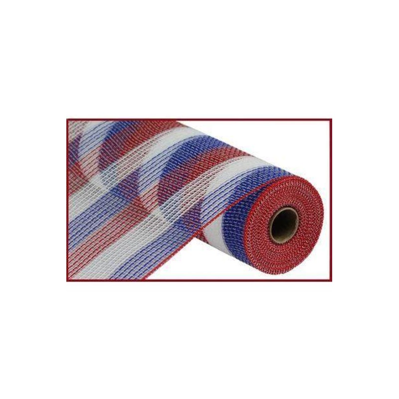 10.5″ Faux Jute Stripe Mesh Ribbon: Red, White & Blue (10 Yards)
