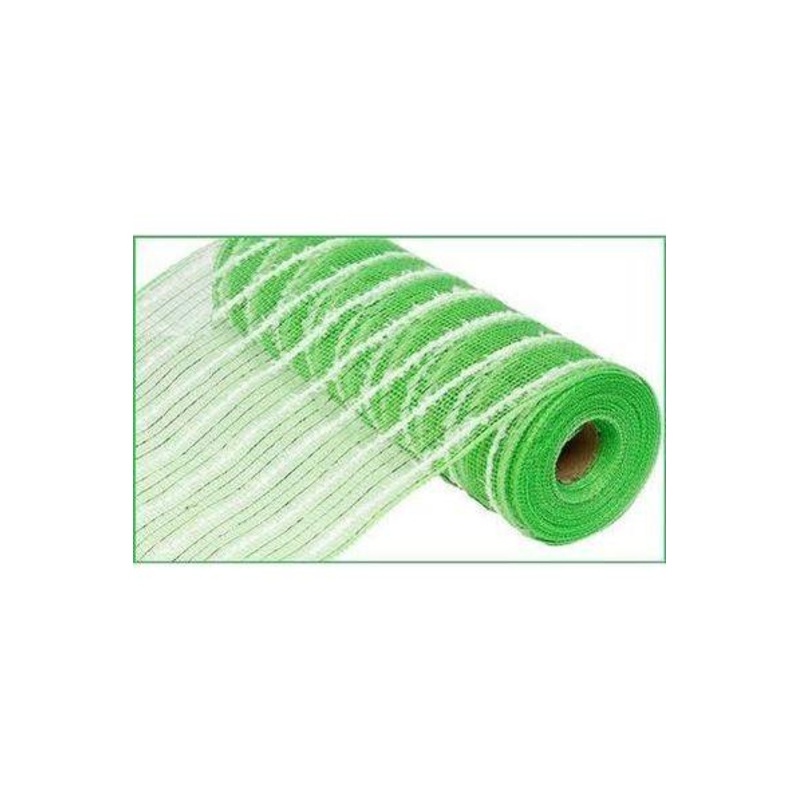 10.5″ Snowdrift Poly Metallic Foil Mesh Ribbon: Lime Green White (10 Yards)