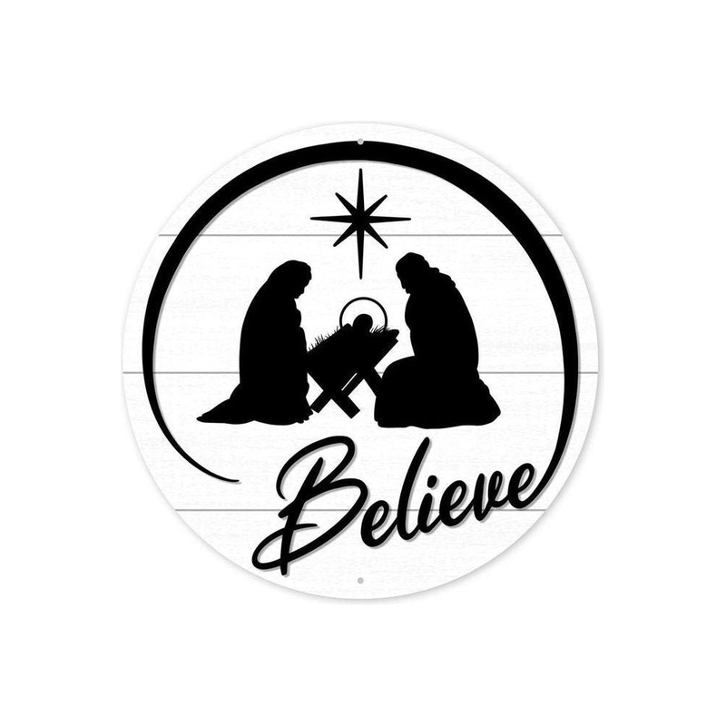 12″ Metal Sign: Believe Nativity Scene