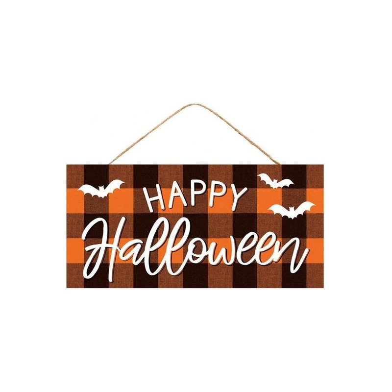 12″ Wooden Sign: Happy Halloween Check