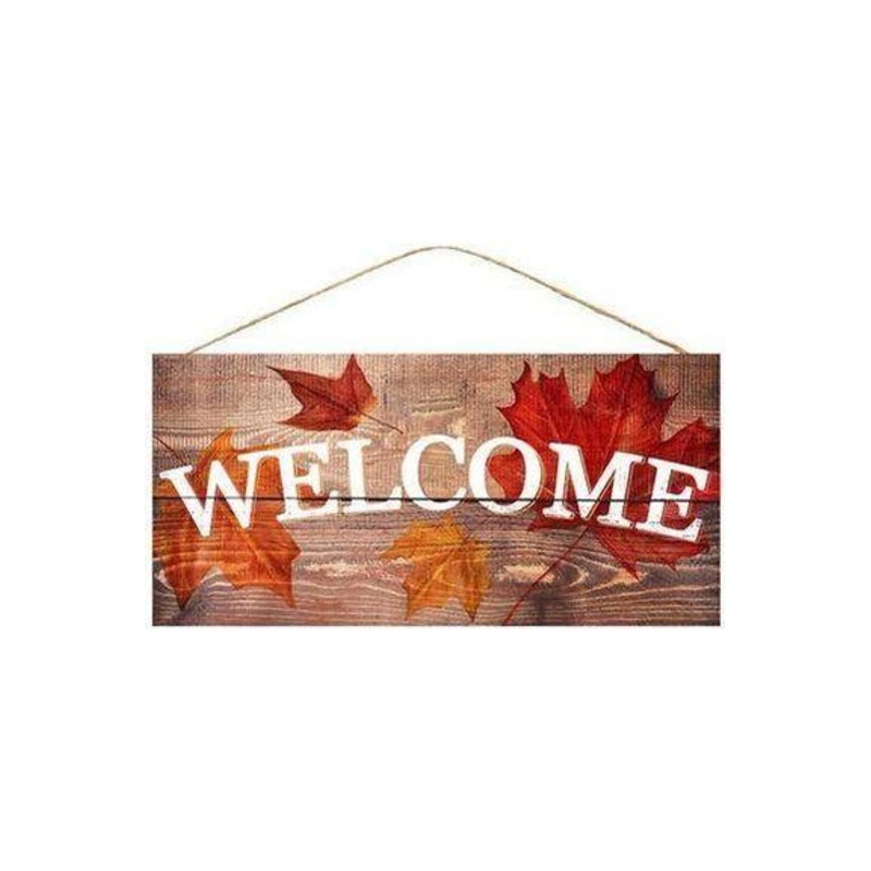 12″ Wooden Sign: Welcome with Fall Leaves