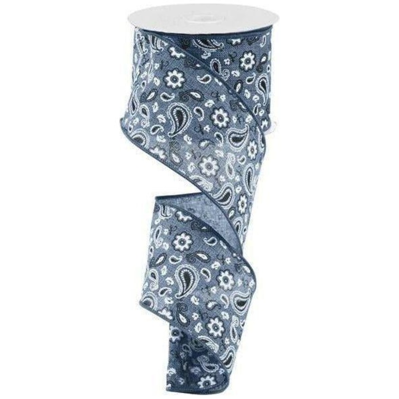 2.5″ Bandana Ribbon: Denim Black Blue  (10 Yards)