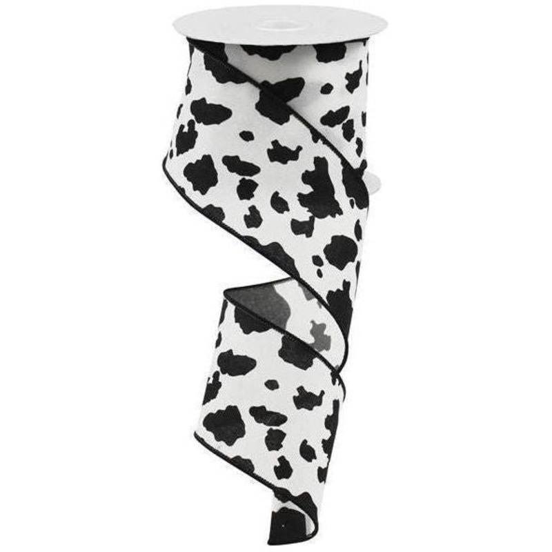 2.5″ Cowhide Print Ribbon: Black & Ivory (10 Yards)