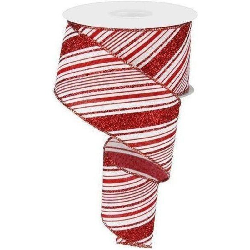 2.5″ Diagonal Stripes Ribbon: Red (10 Yards)