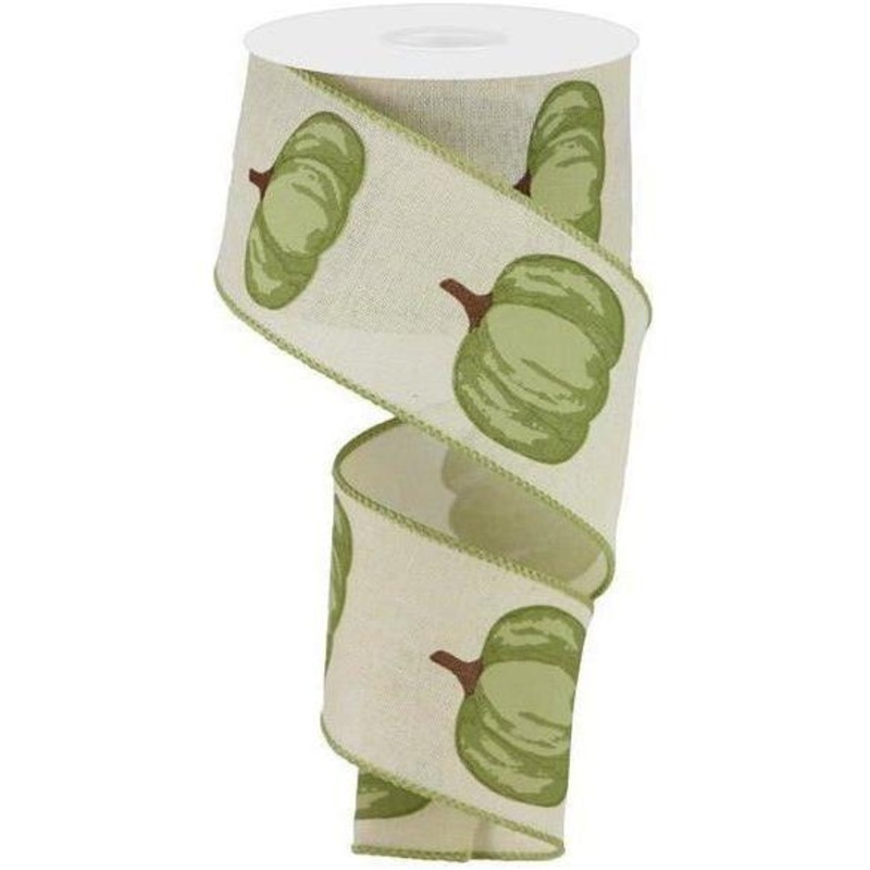 2.5″ Green Pumpkin Ribbon: Cream (10 Yards)