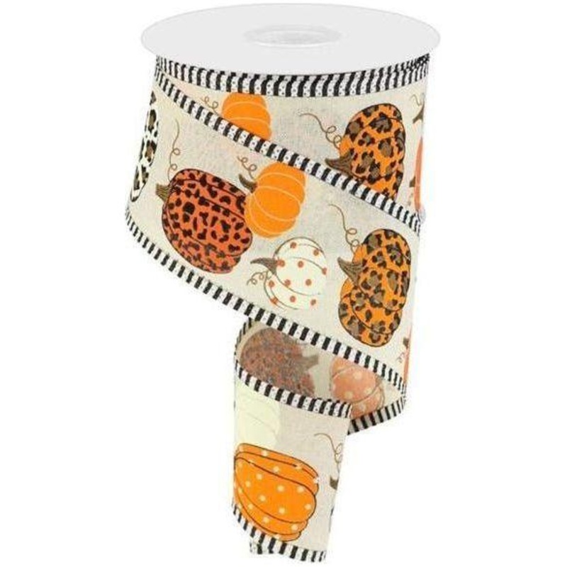 2.5″ Leopard Pumpkins Stripe Edge: Cream/Orange (10 Yards)