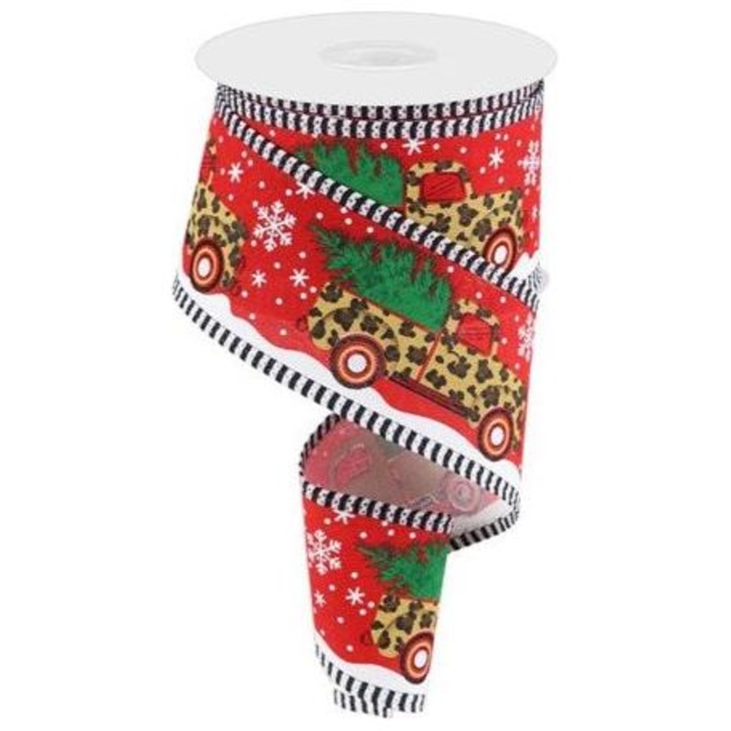 2.5″ Leopard Snow Striped Edge Ribbon: Red (10 Yards)