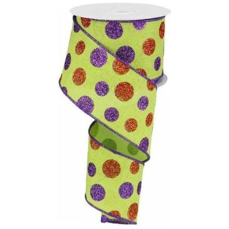 2.5″ Lime Green Ribbon with Multi Glitter Dots