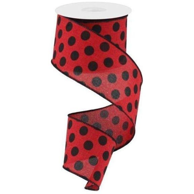 2.5″ Medium Polka Dots: Red & Black  (10 Yards)