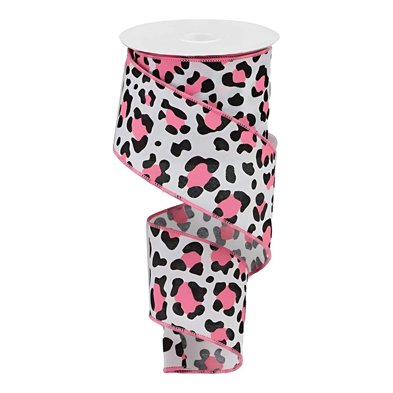 2.5″ Pink Leopard Ribbon: White (10 Yards)