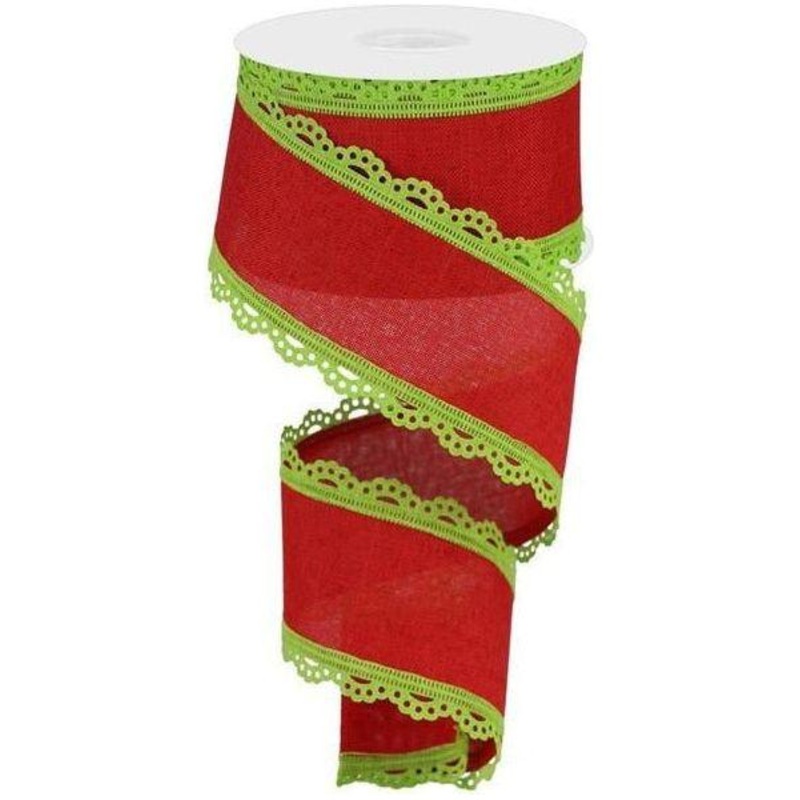 2.5″ Scalloped Edge Ribbon: Red/Lime Green (10 Yards)