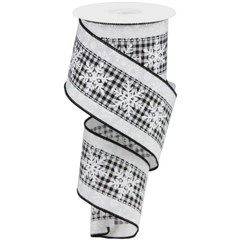 2.5″ Snowflakes Check Ribbon: White (10 Yards)