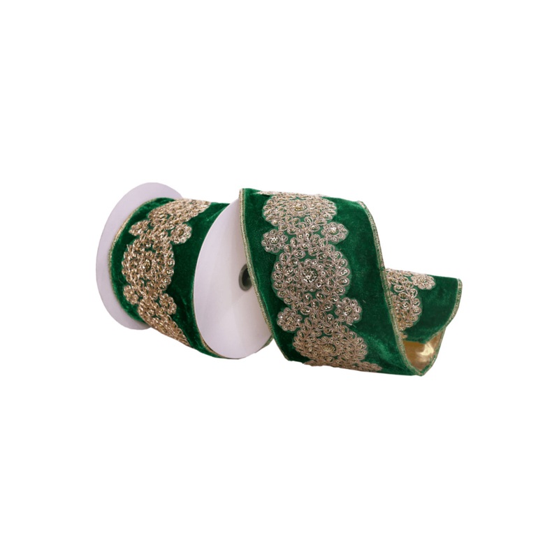 4inch Light Gold Embroidery Ribbon: Emerald Green (5 Yards)