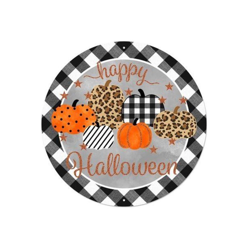 8″ Metal Sign: Happy Halloween Pumpkins