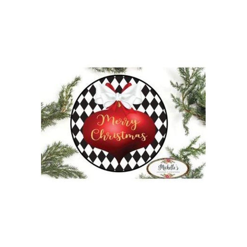 Harlequin Merry Christmas Ornament Sign
