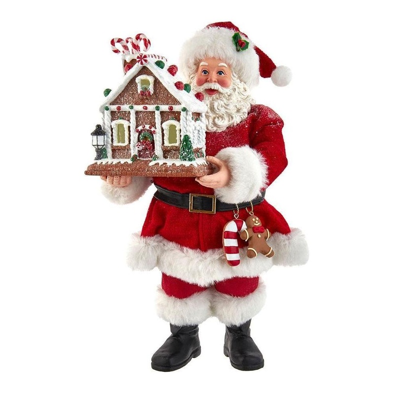 Kurt Adler 11″ Battery-Operated Santa with Light-Up Gingerbread House