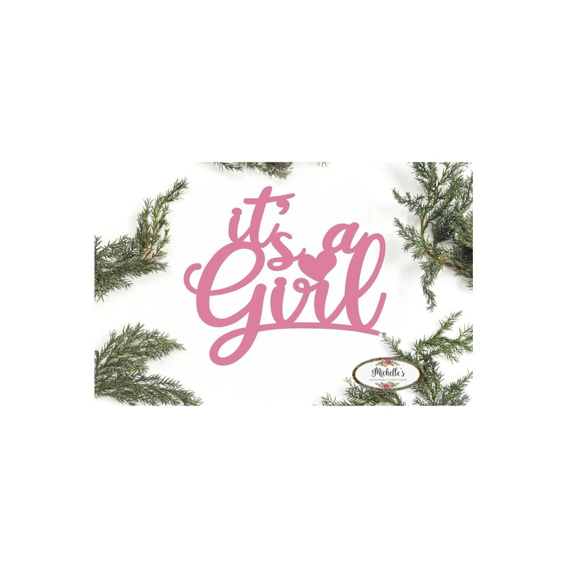 Pink It’s a Girl Script Word Wood Cutout