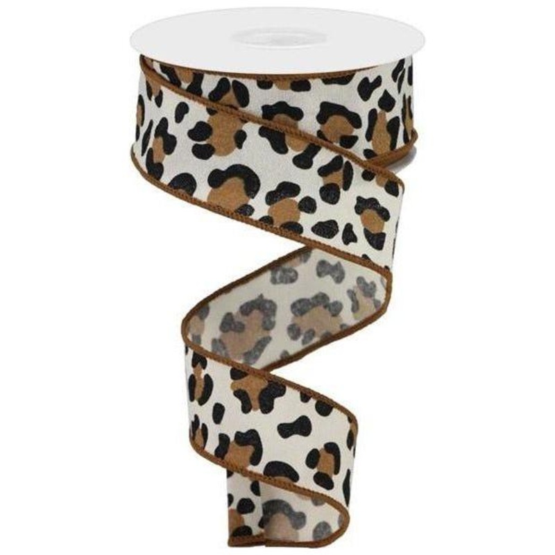 1.5″ Fuzzy Leopard Print Ribbon: Natural (10 Yards)