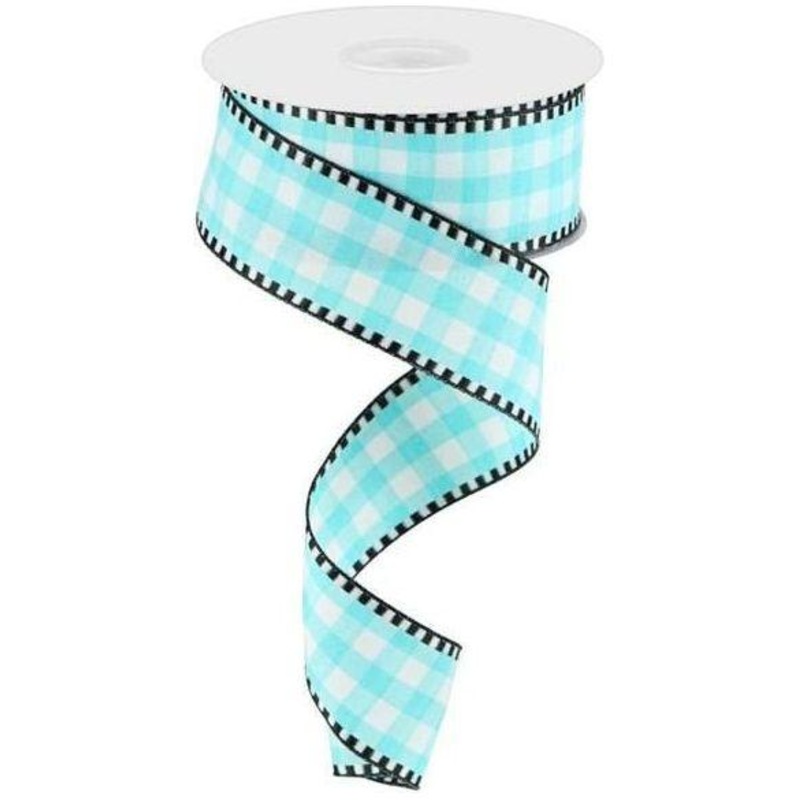 1.5″ Gingham Check Ribbon: Turquoise/White (10 Yards)