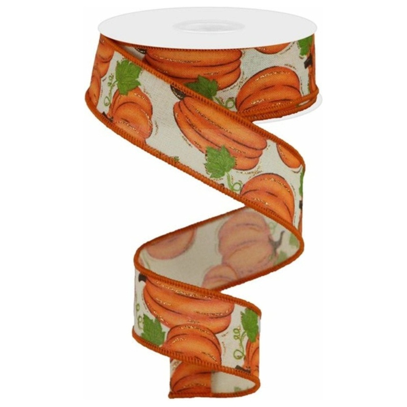 1.5″ Pumpkin Patch Ribbon: Cream (10 Yards)