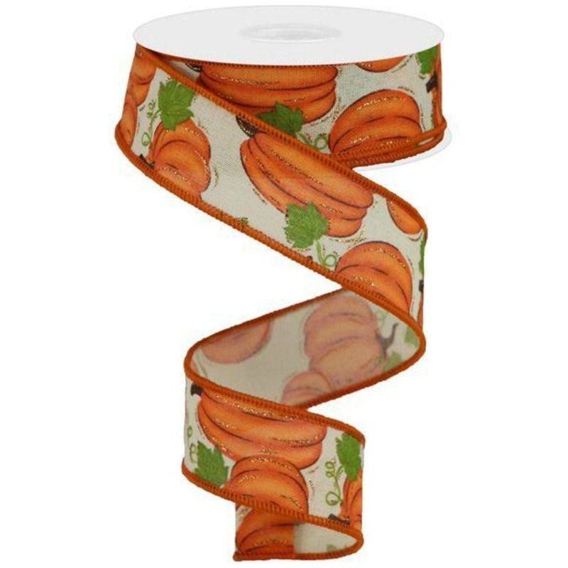 1.5″ Pumpkin Patch Ribbon: Light Beige (10 Yards)