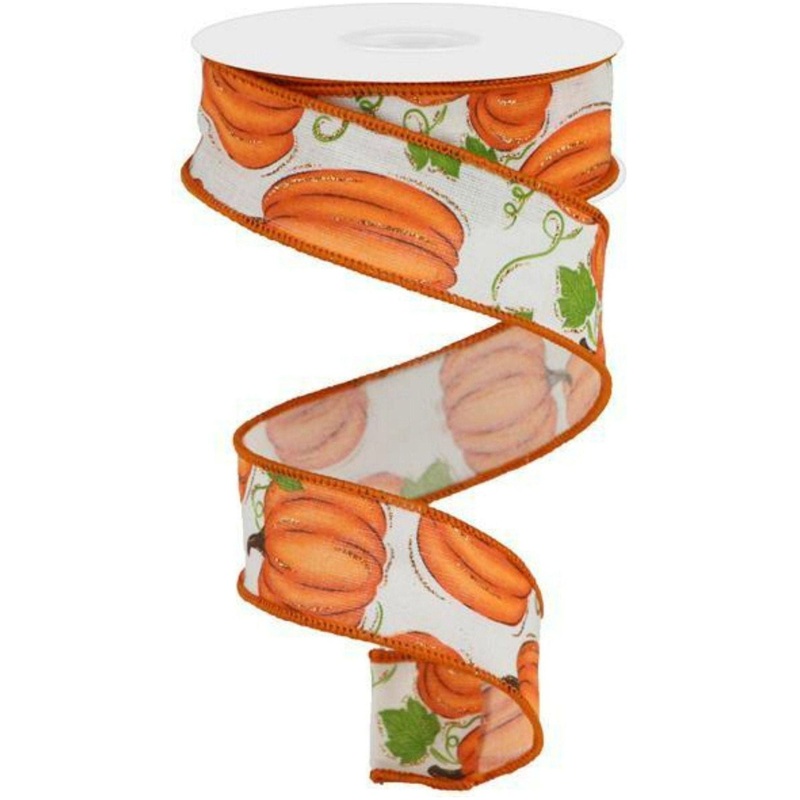 1.5″ Pumpkin Patch Ribbon: Off White (10 Yards)