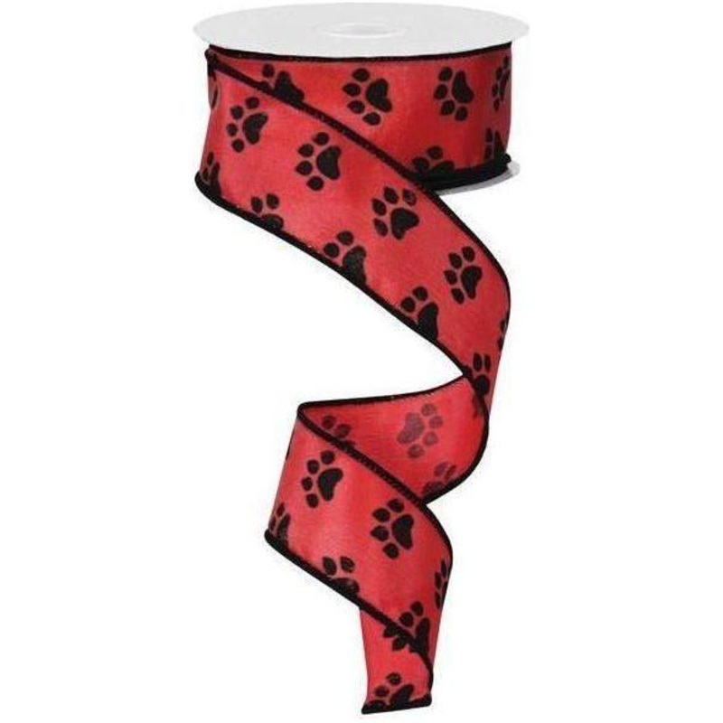 1.5″ Satin Paw Print Ribbon: Red & Black (10 Yards)