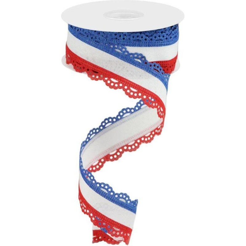 1.5″ Scalloped Edge Ribbon: RWB (10 Yard)
