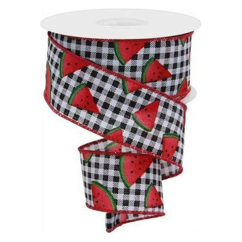 1.5″ Watermelon Slice Gingham Ribbon: Black/White (10 Yards)