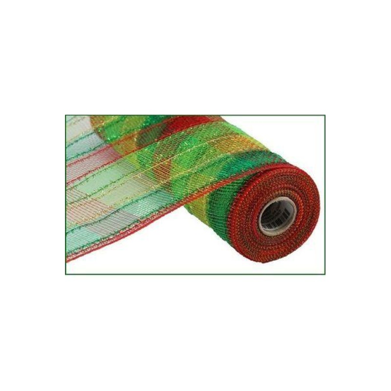 10.25″ Poly Deco Tinsel Mesh Ribbon: Red/Lime/Gold (10 Yards)