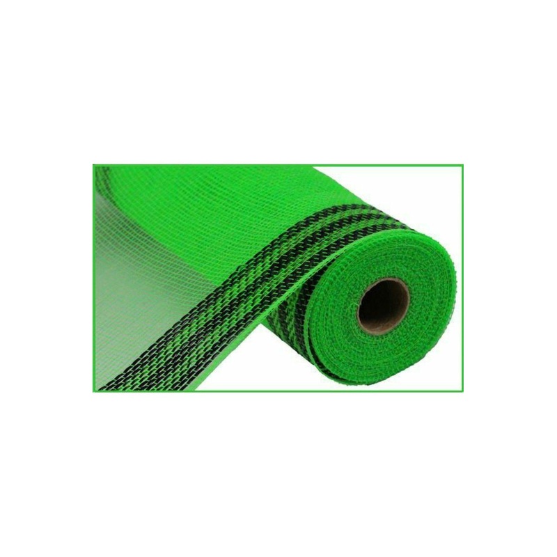 10.5″ Border Stripe Metallic Mesh Ribbon: Lime/Black (10 Yards)