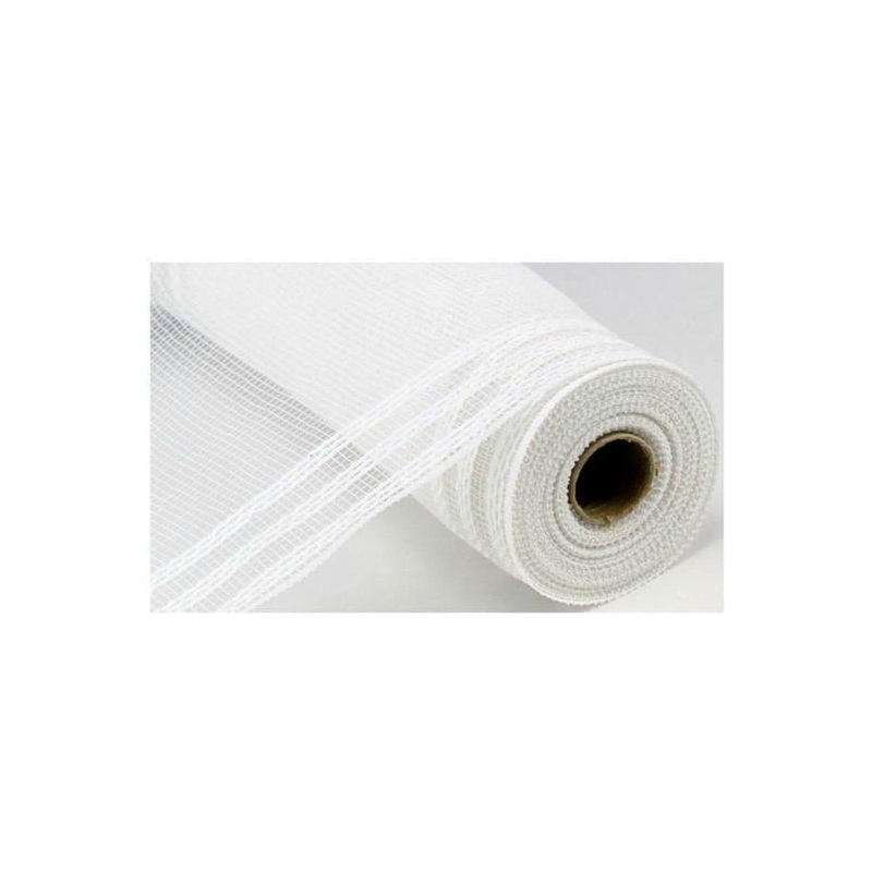 10.5″ Border Stripe Metallic Mesh Ribbon: White (10 Yards)