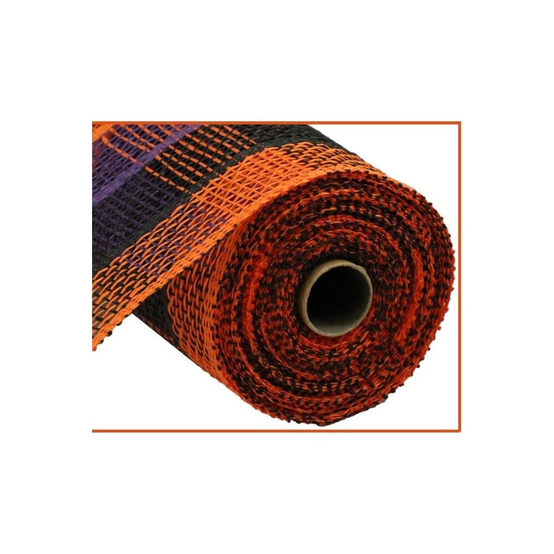 10″ Poly Burlap Check Mesh Ribbon: Orange, Black & Purple