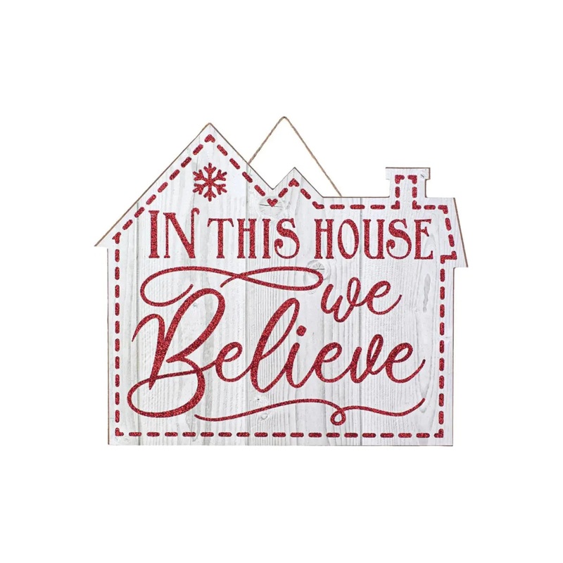 11″ Wooden Sign: Home/We Believe