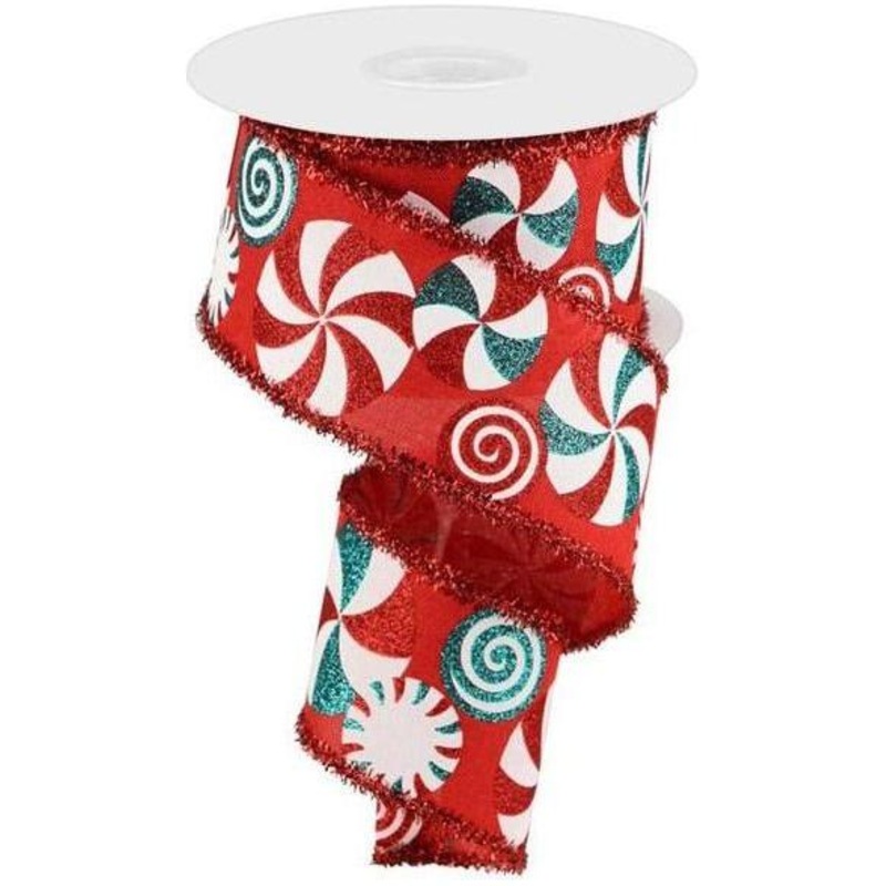 2.5″ Bold Peppermint Tinsel Ribbon: Red (10 Yards)