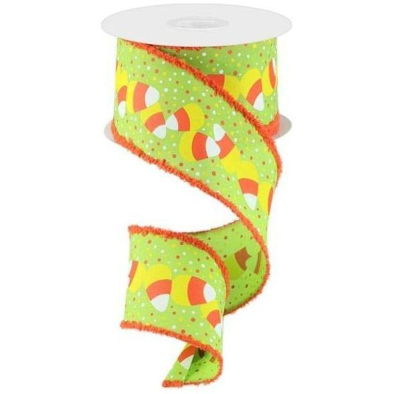 2.5″ Candy Corn Drift Edge Ribbon: Lime (10 Yards)
