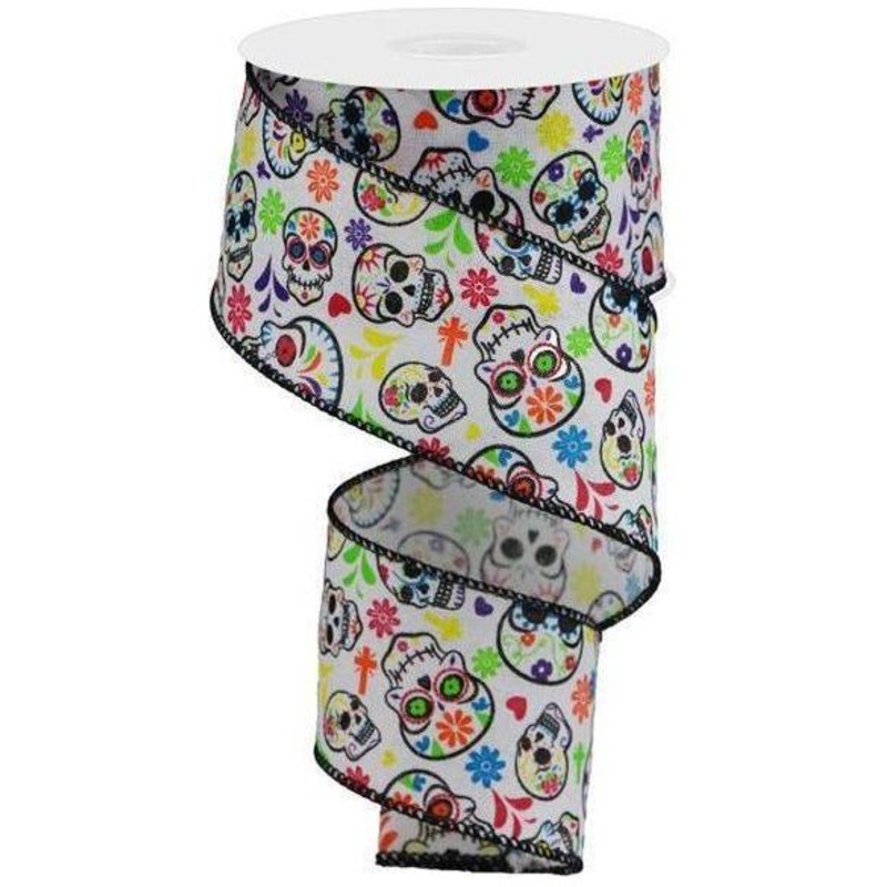 2.5″ Day of the Dead Ribbon: White (10 Yards)