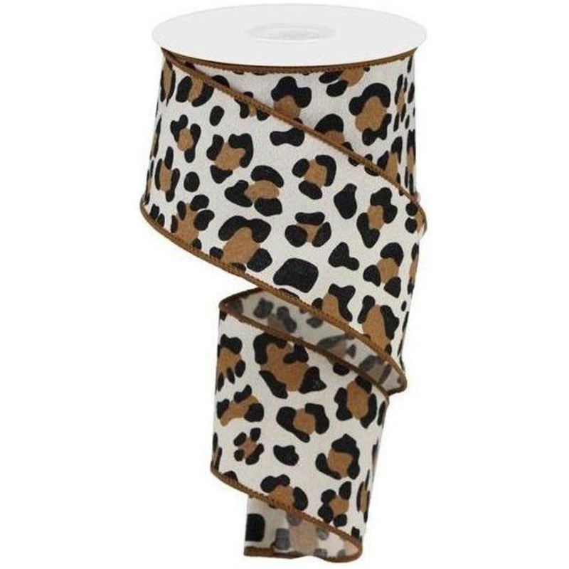 2.5″ Fuzzy Leopard Print Ribbon: Natural (10 Yards)