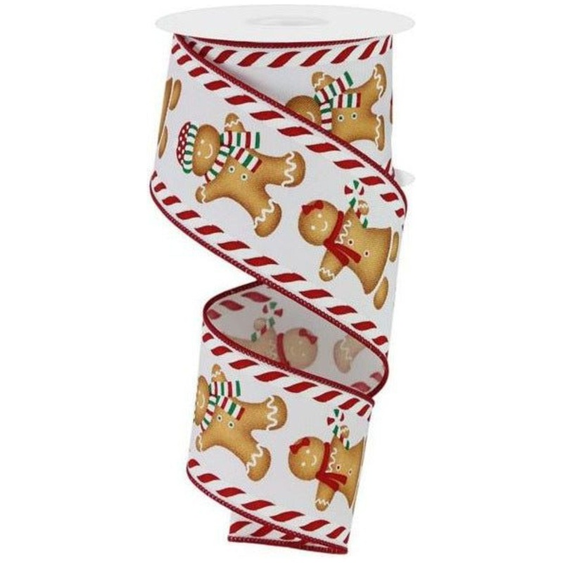 2.5″ Gingerbread Boy Girl Ribbon: White (10 Yards)