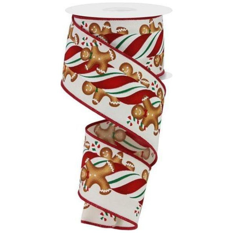 2.5″ Gingerbread Kids Candy Ribbon: Ivory (10 Yards)