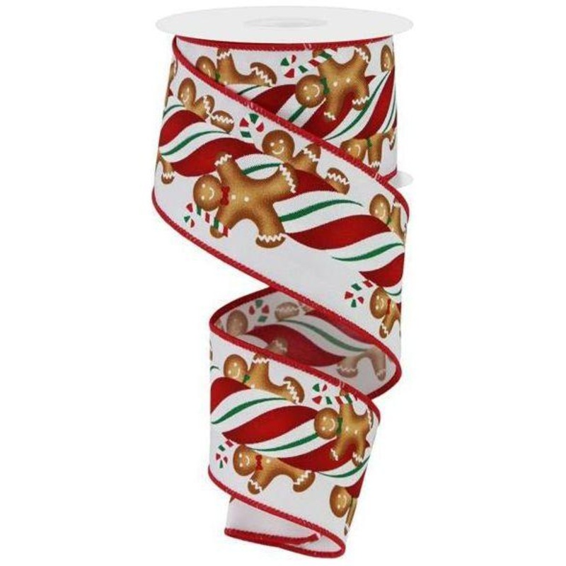 2.5″ Gingerbread Kids Candy Ribbon: White (10 Yards)
