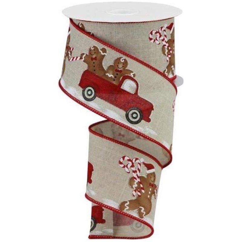 2.5″ Gingerbread Truck Ribbon: Natural (10 Yards)