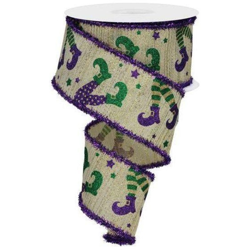 2.5″ Jester Legs Tinsel Ribbon: Light Gold (10 Yards)