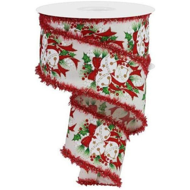 2.5″ Jingle Bell Holly Drift Ribbon: Ivory (10 Yards)