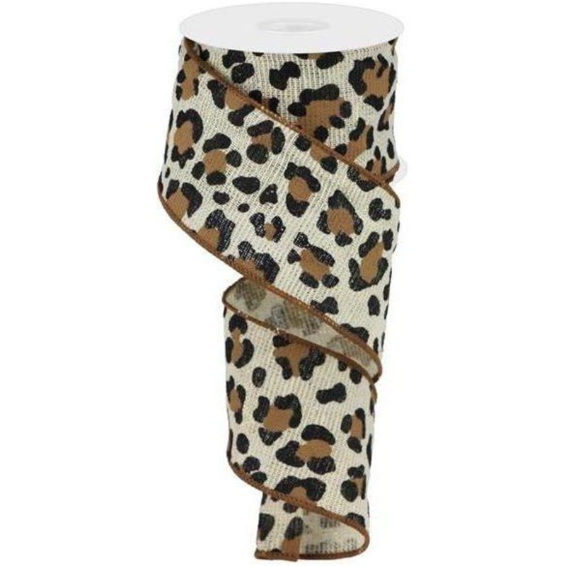 2.5″ Leopard Print Ribbon: Ivory (10 Yards)