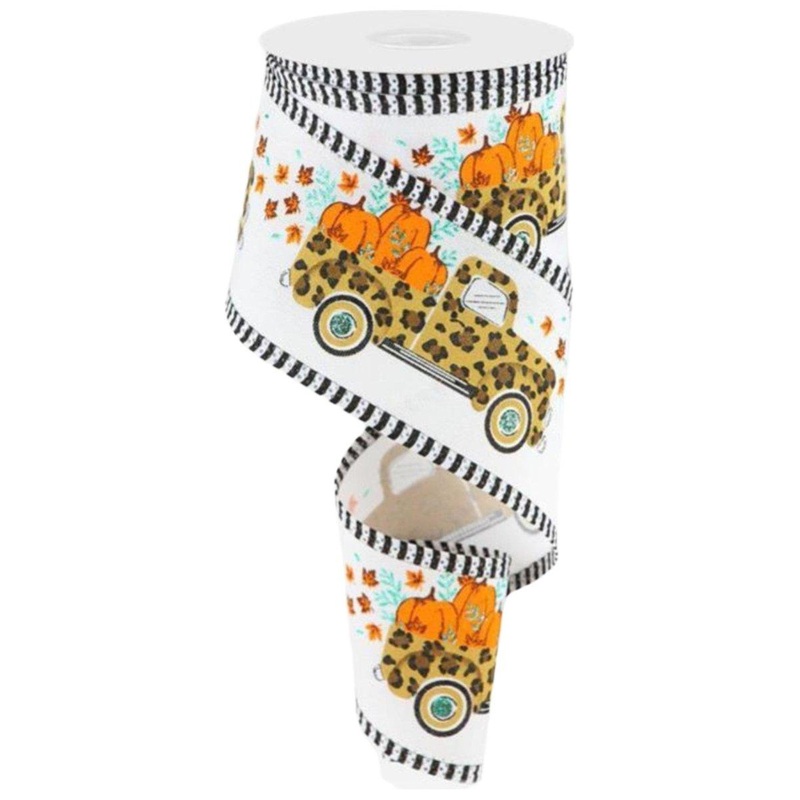 2.5″ Leopard Truck Stripe Edge Ribbon: White (10 Yards)
