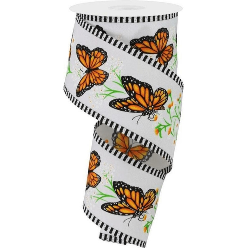 2.5″ Monarch Stripe Edge Ribbon: White (10 Yards)